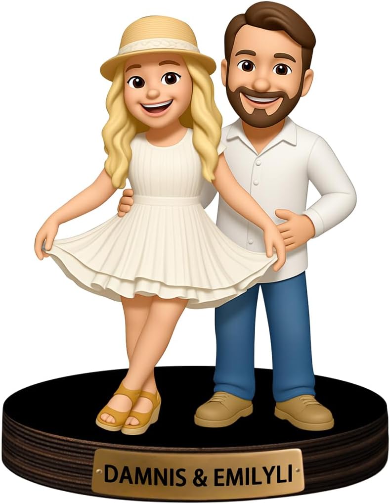 Personalized Couple Photo Cartoon Desktop Decor Custom 2D Birthday Portrait Figurine Plaque with Name Picture Acrylic Sculpture Desk Sign Ornament for Men Women Family Couple Christmas Birthday