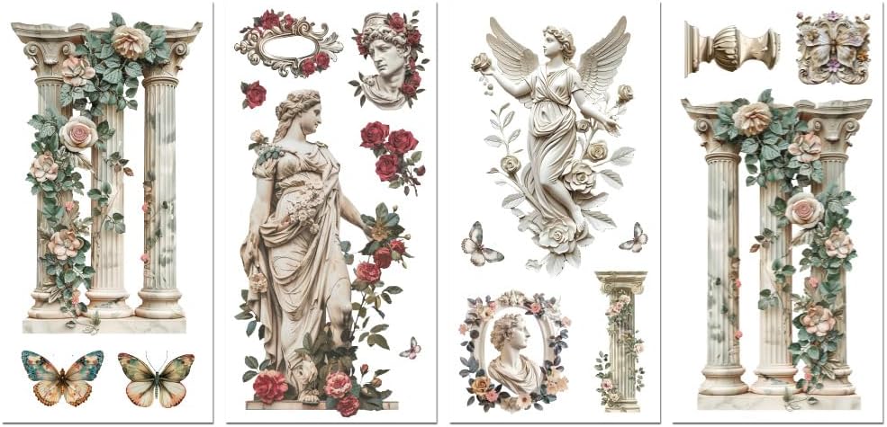 Peacoblue Rub on Transfer Decals for Furniture Crafts 6"x12", 4Pcs Roman Statue Waterproof UV DTF Transfer Decals Sticker for Dresser Lingerie Chests Drawer Glass Porcelain Wood Wall