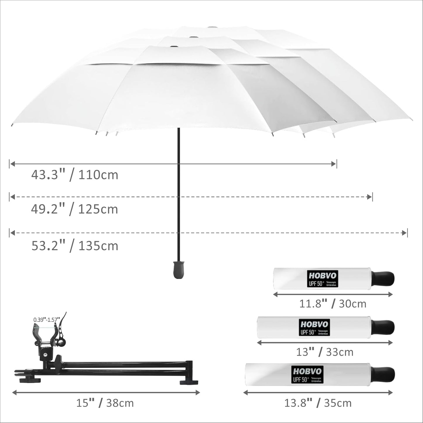 UPF 50+ Golf Umbrella with Adjustable Universal Clamp, Portable Umbrellas for Rain, Manual Open & Close, for Beach Chair, Golf Cart, Stroller, Bleacher, Patio