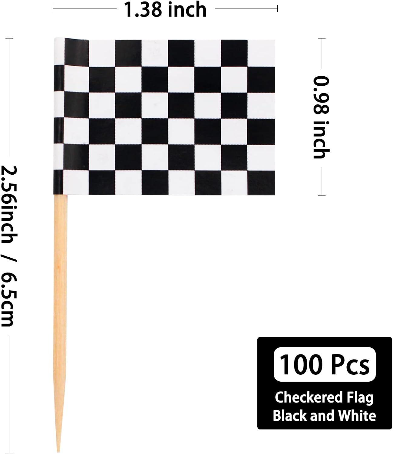BLUE TOP 100 Pcs Checkered Black and White Racing Stick Flag,Small Toothpick Mini Stick Cupcake Toppers Picks Party Decoration Olympic Games Celebration Cocktail picks for Party Bar Sport events.