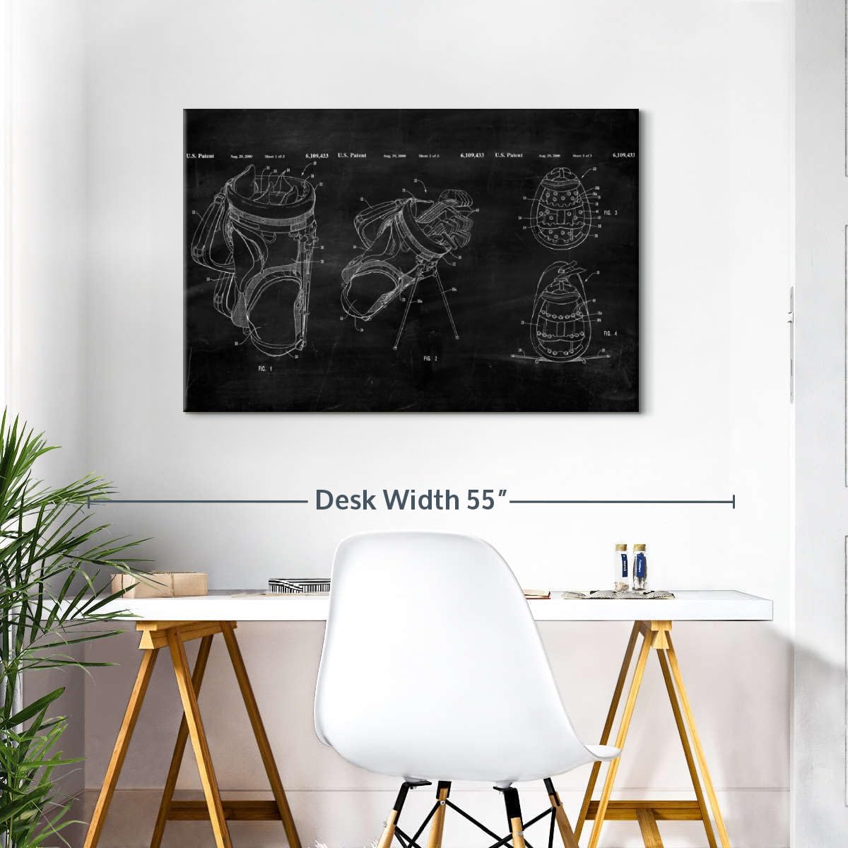 ElephantStock Ridged Golf Bag Dividers BW Patent Canvas - 1 Panel Sports Patent Wall Art Decor - Sports Decorations for Boys Room - Wall Art and Office Decor - 39" X 26"