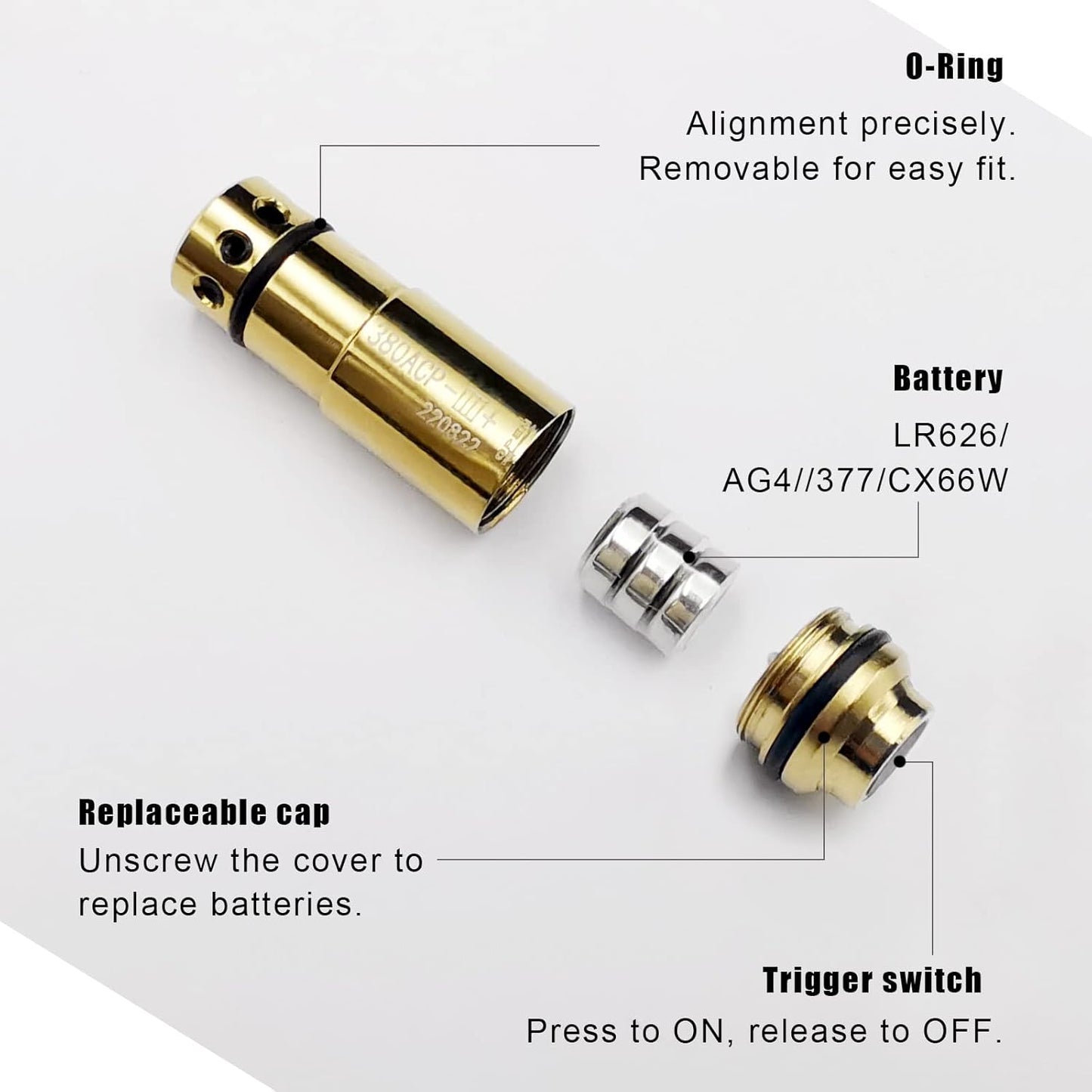 9mm/380ACP/40S&W/45ACP Dry Fire Training Cartridge Integrated Snap Cap for Dry Fire Trainer,Red Dot Beam Bullet with Double O-Ring