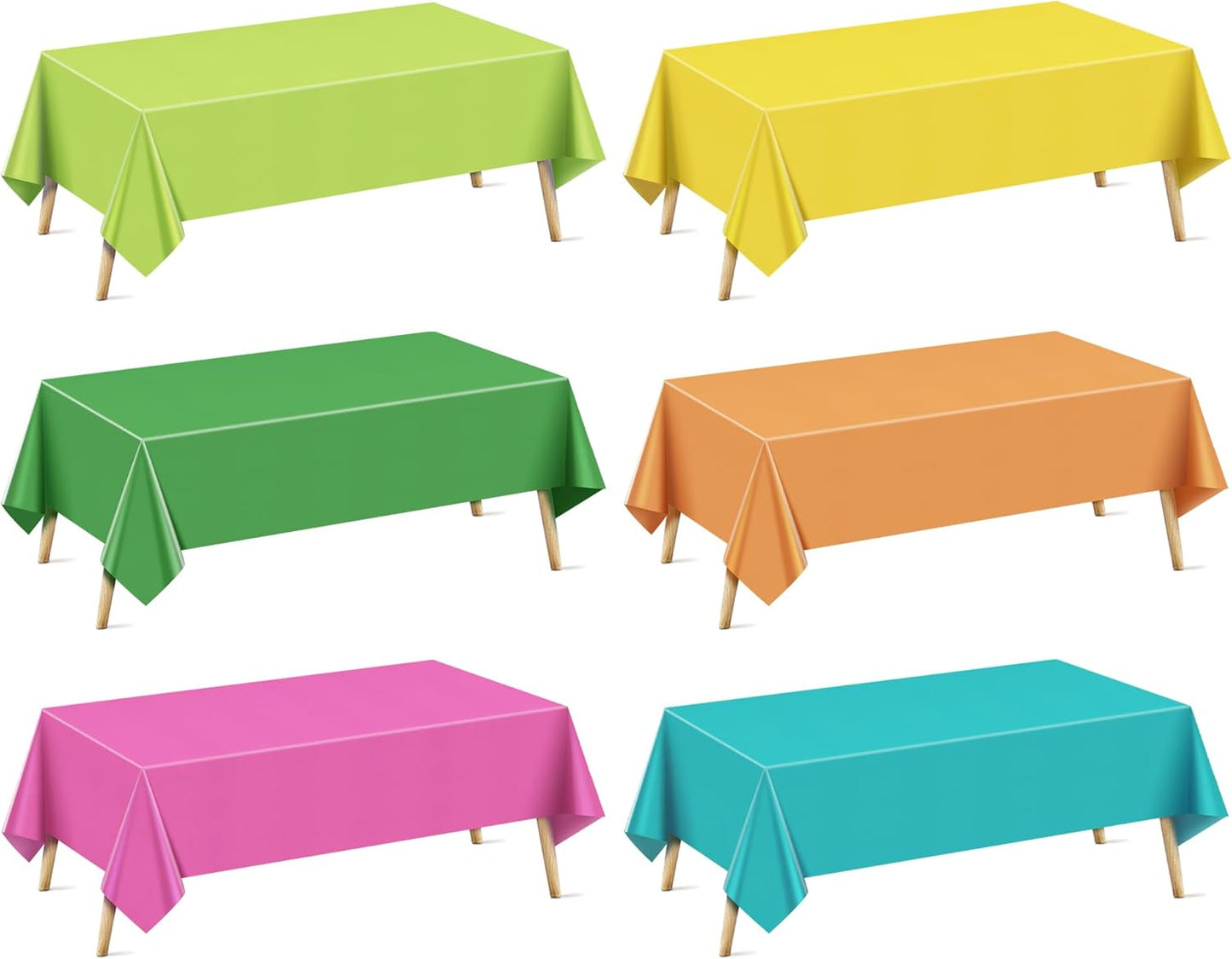 6 Pieces Luau Series Rectangle Tablecloth, 54x72 Solid Color Waterproof & Spillproof Disposable Plastic Table Cover, Durable Party Tablecloth for Dining, Buffet, Picnic, Outdoor Events