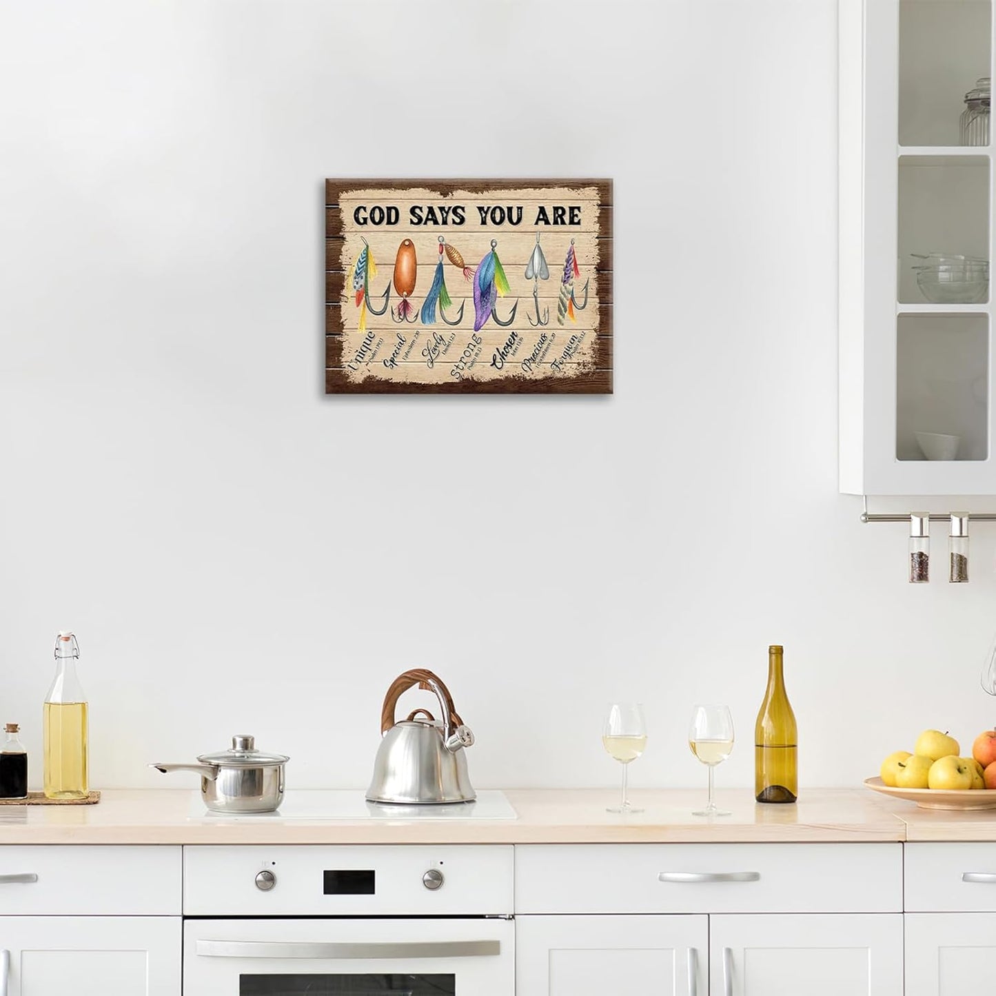 Fishing Wall Art, Fish God Says You Are Pictures Wall Decor Coastal Canvas Prints Framed Artwork Paintings Home Office Decorations For Bathroom Bedroom Living Room Kitchen 24l X 16w