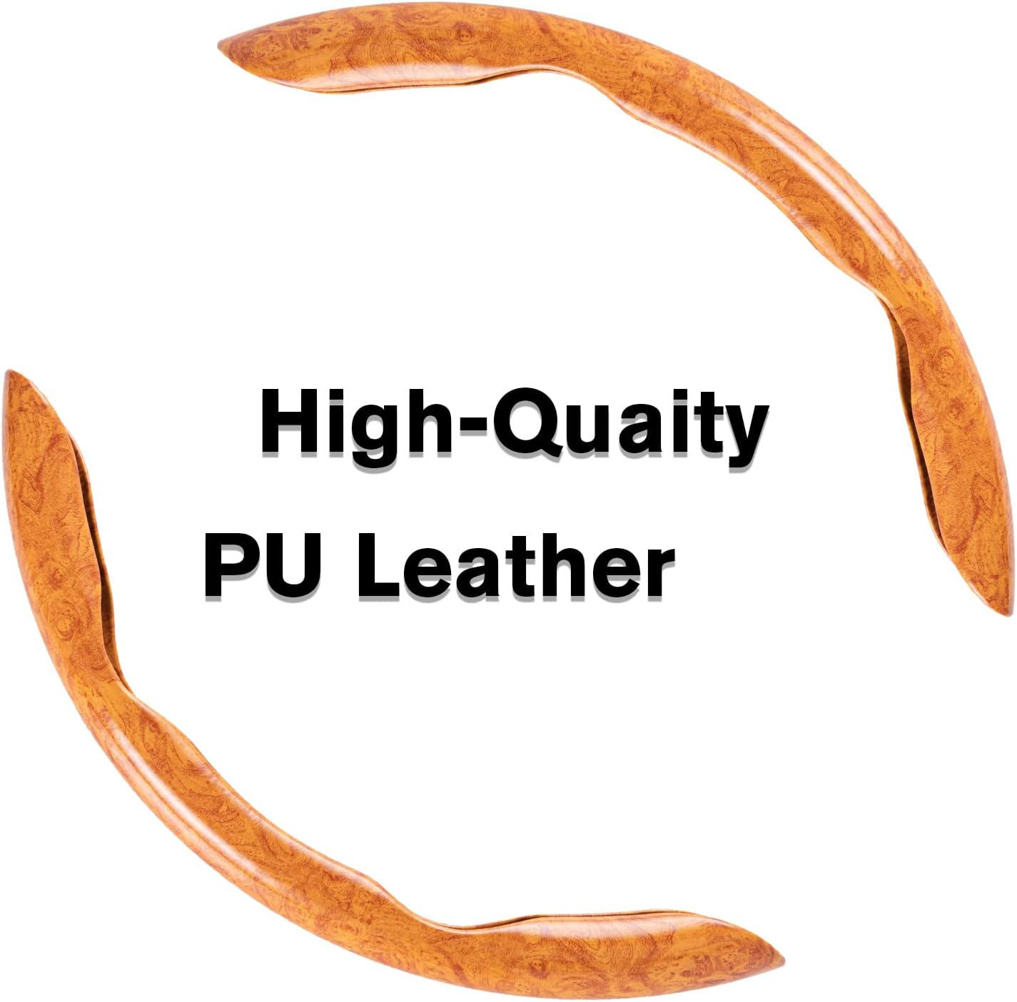 Amiss Car Wood Grain Steering Wheel Cover, Car Interior Accessories, 2PCS Segmented & Butterfly Design, Universal 99% Vehicle Wheel Cover Protector (Yellow)