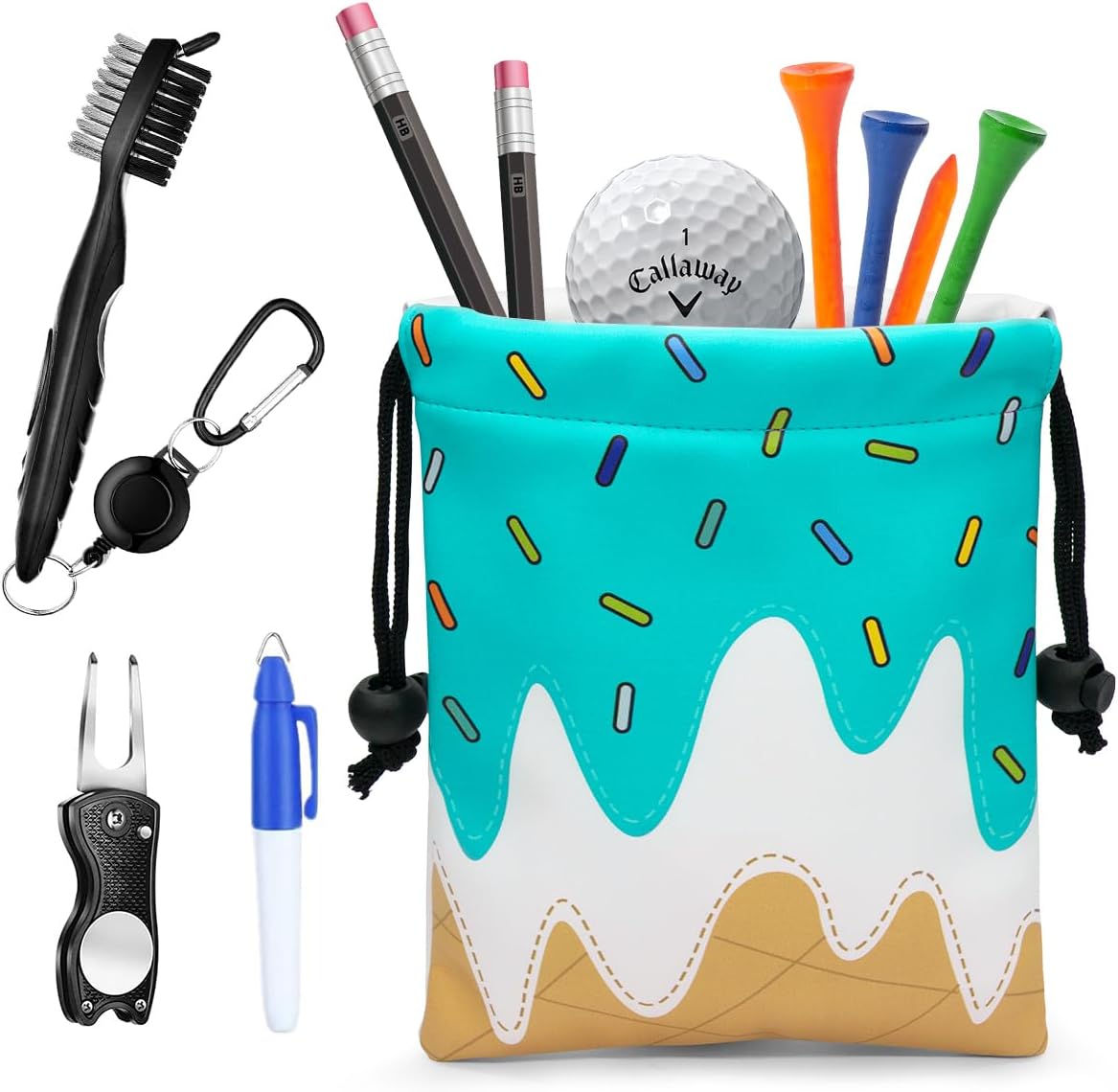 Golf Valuables Pouch, Leather Golf Tee Pouch with Drawstring Closure Golf Ball Tee Handbag Portable Golf Accessories