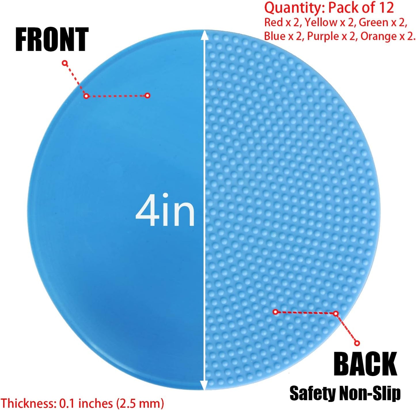 4inch & 9inch Poly Spot Markers for Agility Dot for Gym/PE Training, Dance, 6/12/24 Pcs Round Multiple Color & Size Rubber Non-Slip Spot Marker for Games, Floor Dots and Sport Activities