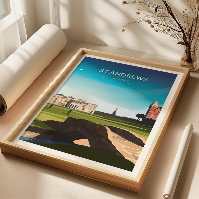 Nationcog Golf Print of St Andrews 18th Hole - Scotland, St Andrews Golf Poster, Vintage Golf Travel Poster, Scotland Golf Course Art, Golf Course Wall Art, St Andrews Print (Unframed) (24x36)
