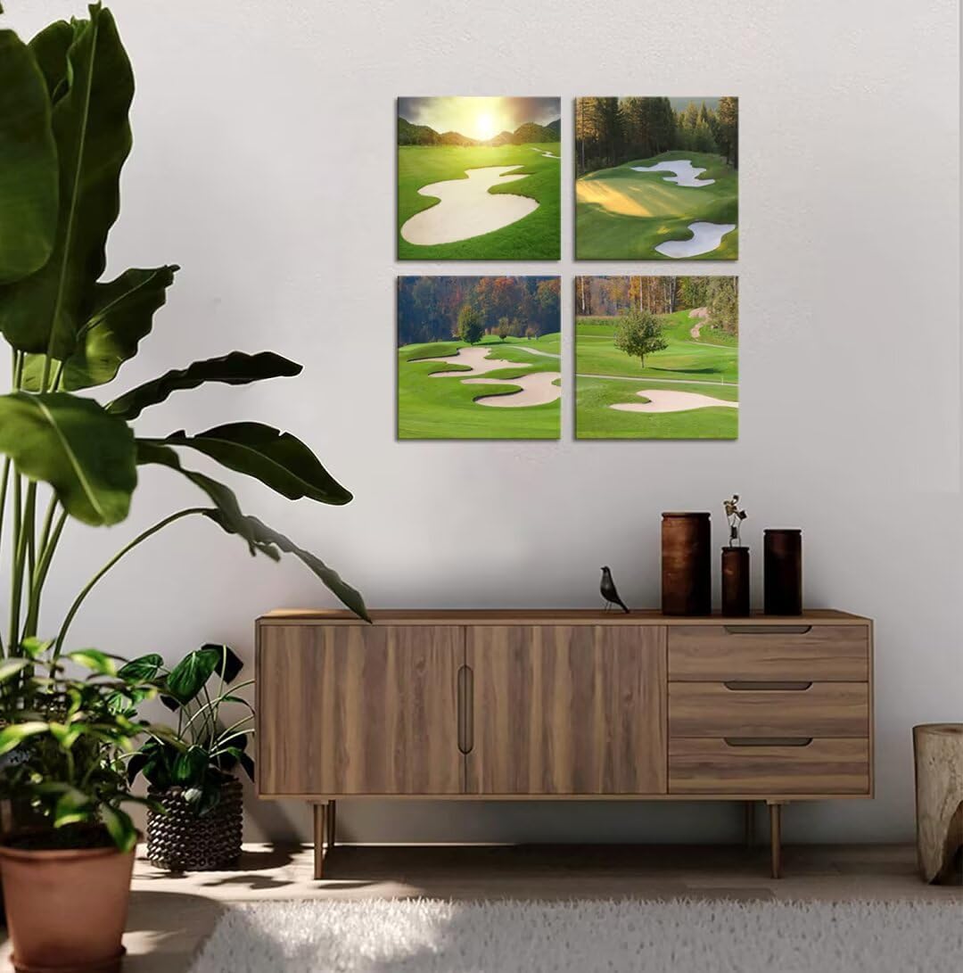 Pankila Golf Course Wall Art Sunrise Golf Landscape Canvas Prints Golf Wall Decor for Living Room Bedroom Bathroom Club Gym Home Decorations Painting Framed Artwork Ready to Hang (20''W x 20''H x 4)
