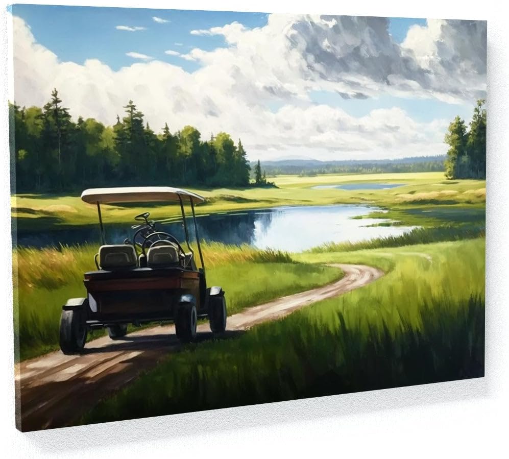Sense Canvas Golf Cart Fairway Landscape 23 Canvas Art - Home Decor Wall Art Print Poster Painting Small 16x12 / 0.75"
