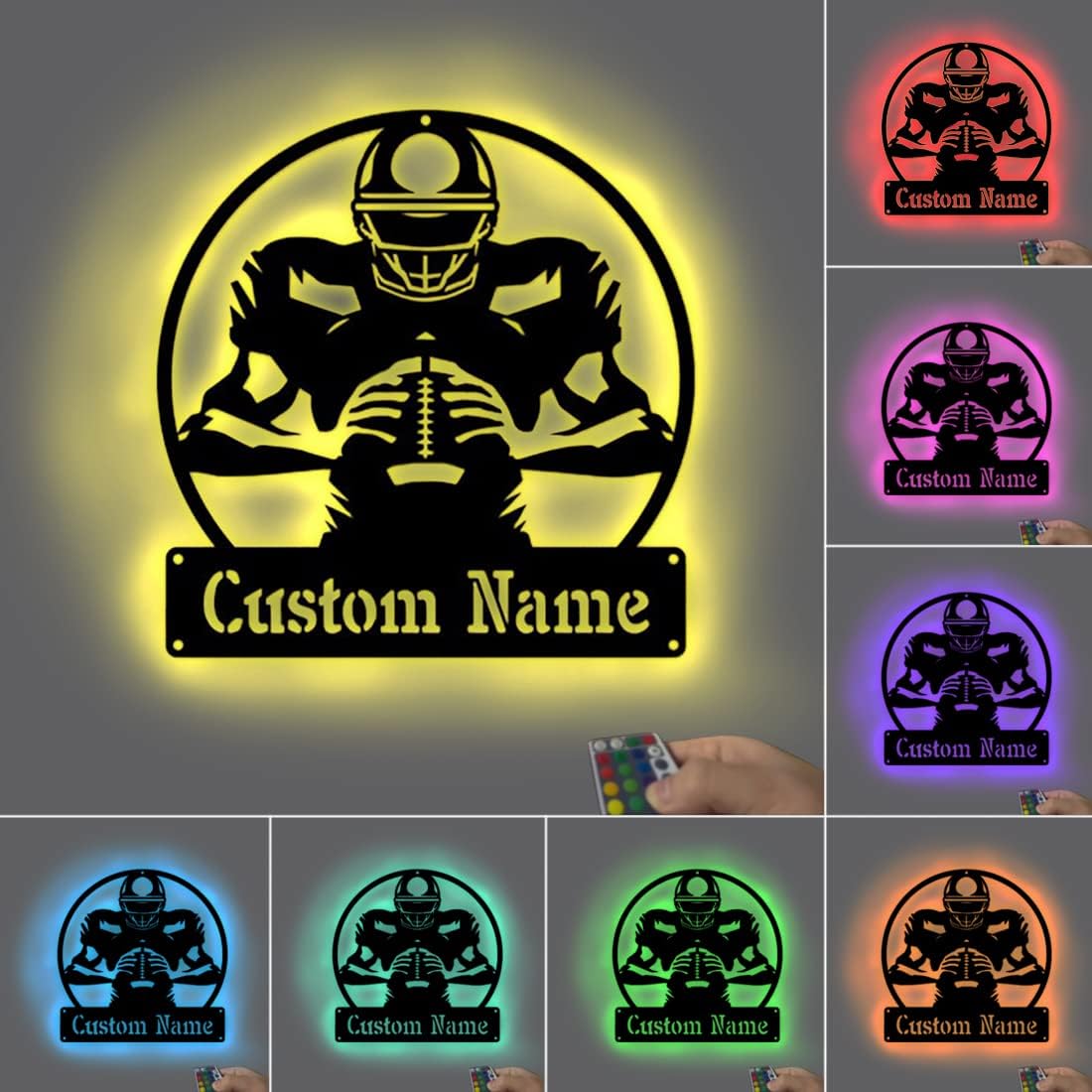 Personalized Name 7 Colors Football lamp Custom Football Wall Art Night Light LED Name Sign Gift for Boys Men Girls Football Lover