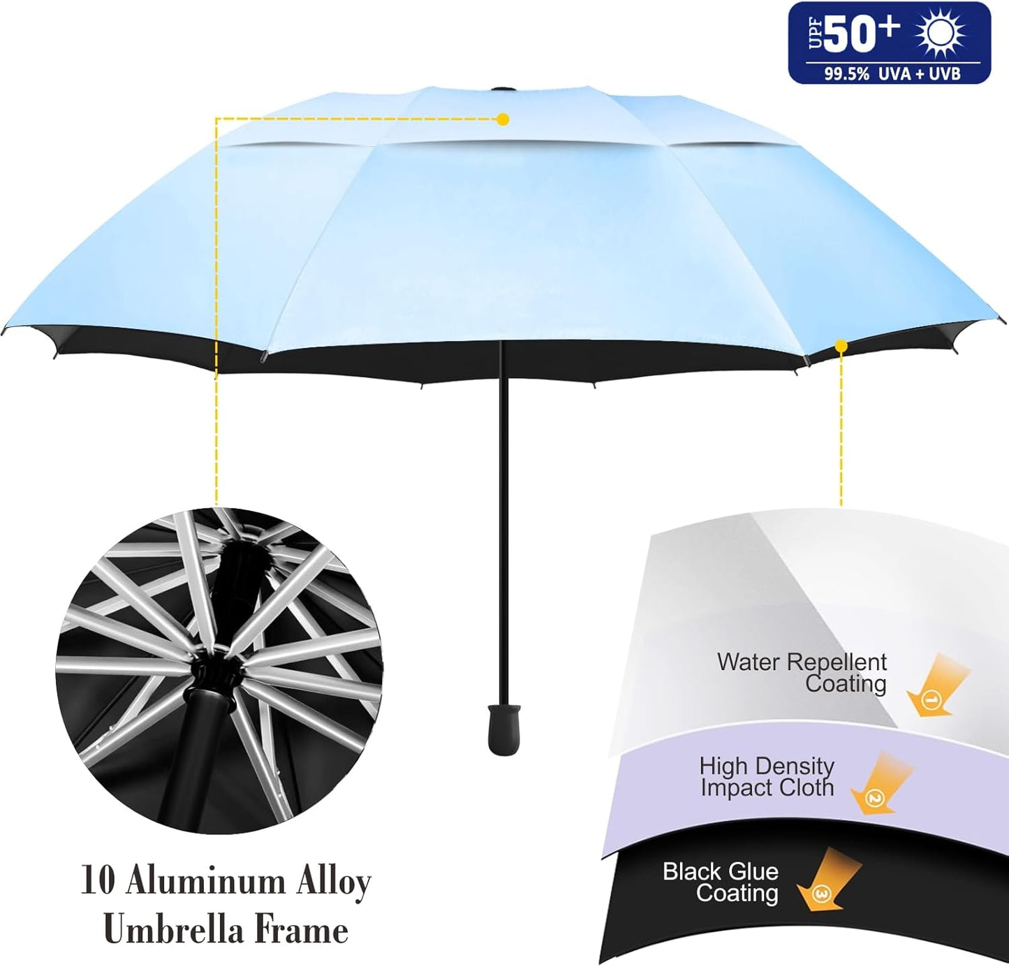UPF 50+ Beach Umbrella with Adjustable Universal Clamp