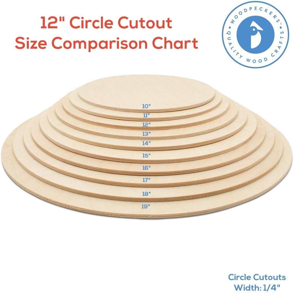 Wood Circles 12 inch, 1/4 Inch Thick, Birch Plywood Discs, Pack of 5 Unfinished Wood Circles for Crafts, Wood Rounds by Woodpeckers