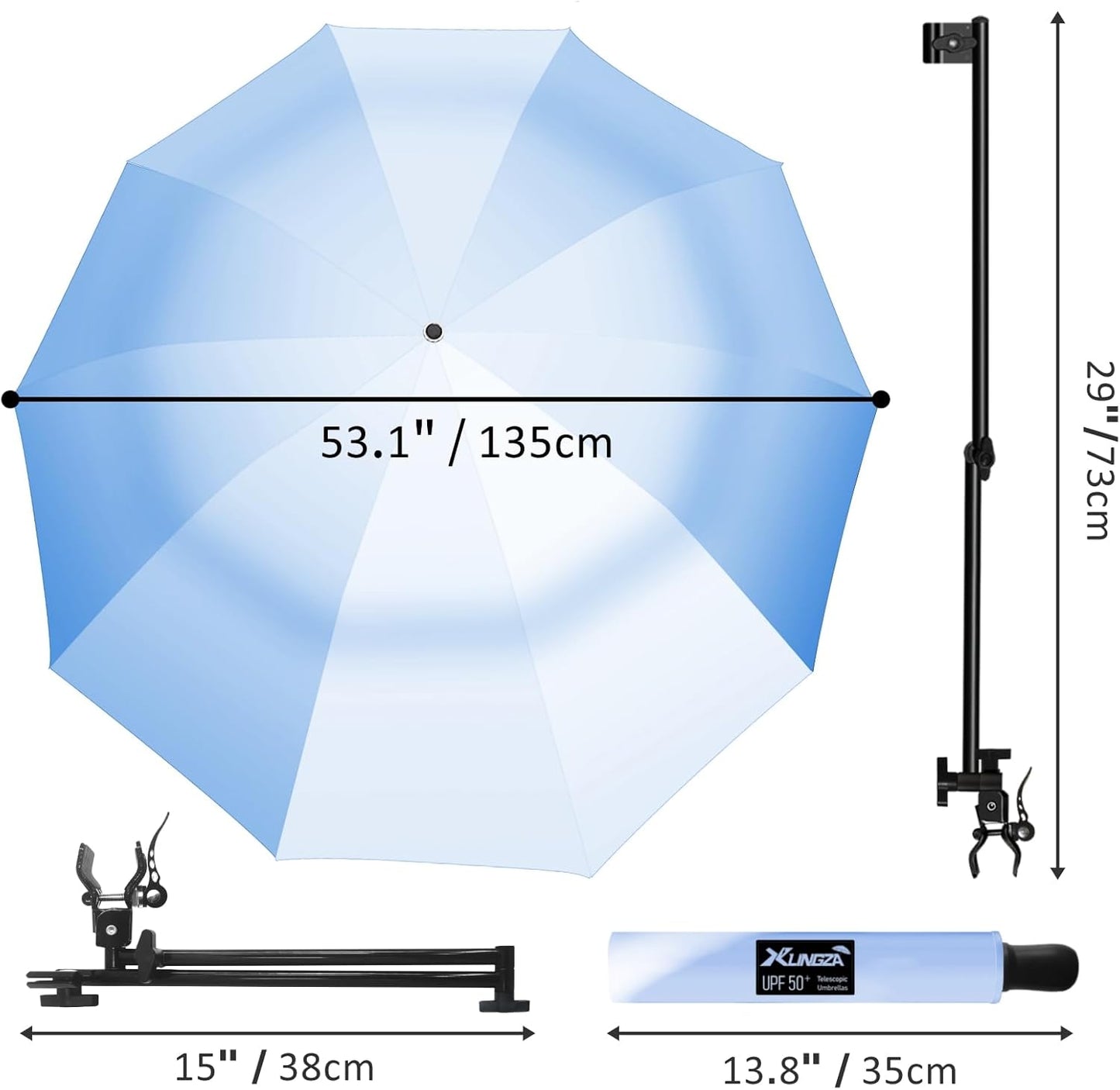 UPF 50+ Beach Umbrella with Adjustable Universal Clamp