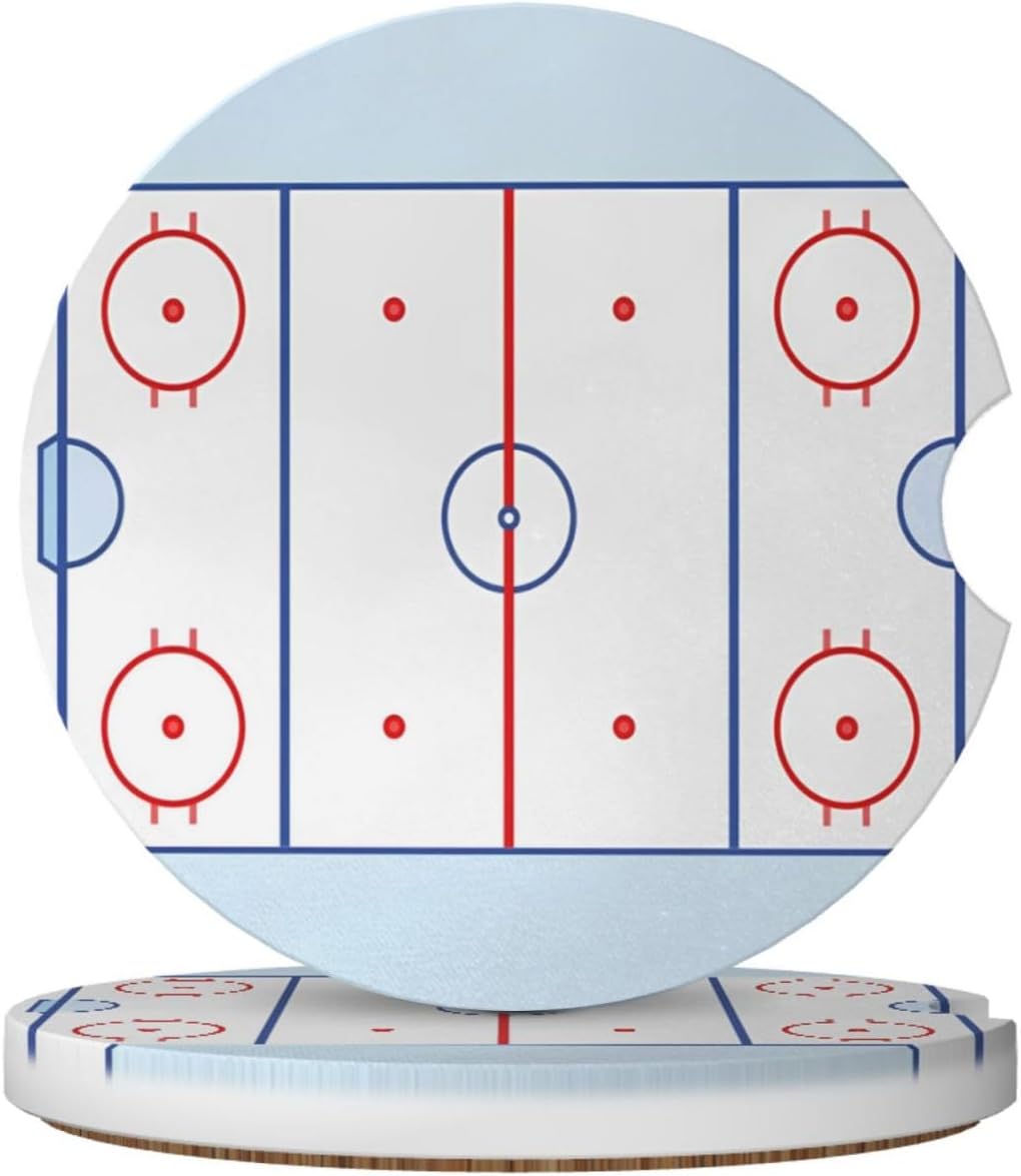 Car Cup Holder Coasters, Hockey Field Car Coasters for Cup Holder Drinks, 2 Pack Ceramic Cute Auto Interior Accessories for Women Men