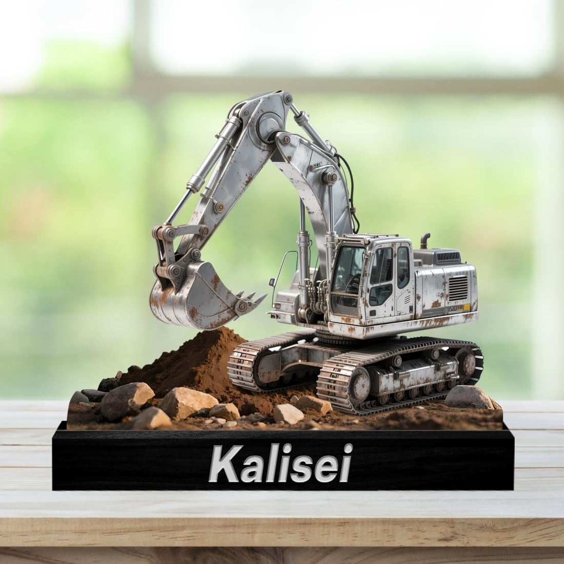 Personalized Excavator Desktop Ornament Sign Custom Name Flat Desk Sign Excavator Lovers Plaque with Wooden Base Home Garage Men Cave Desk Decor Plaque Gift for Dad Grandpa Christmas Birthday
