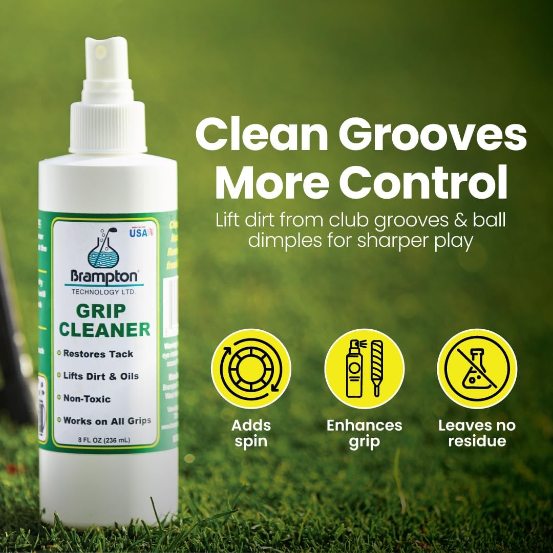 Brampton Golf Grip Cleaner, Works on Balls & Club Head Grooves, Restores Tackiness, Removes Dirt & Oil, Grip Spray for Golf, Tennis, Baseball, Football, & More, No PFAS or Ammonia, 8oz