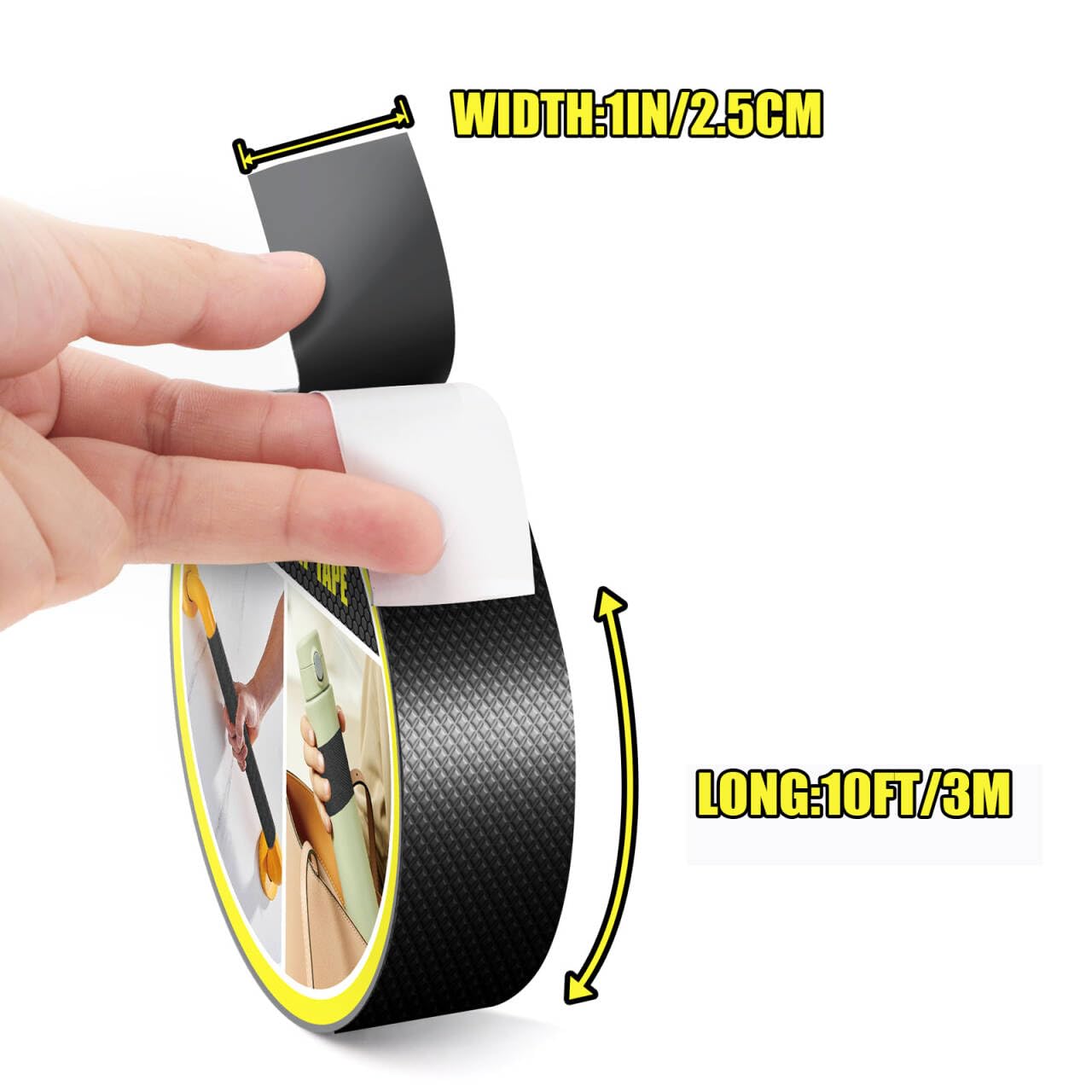 Rubber Grip Tape, Ultra Strong Waterproof Anti Slip Tape with Textured Adhesive for DIY Tools & Gadgets, Customizable for Enhanced Comfort & Safety (1In x 10Ft, Black)