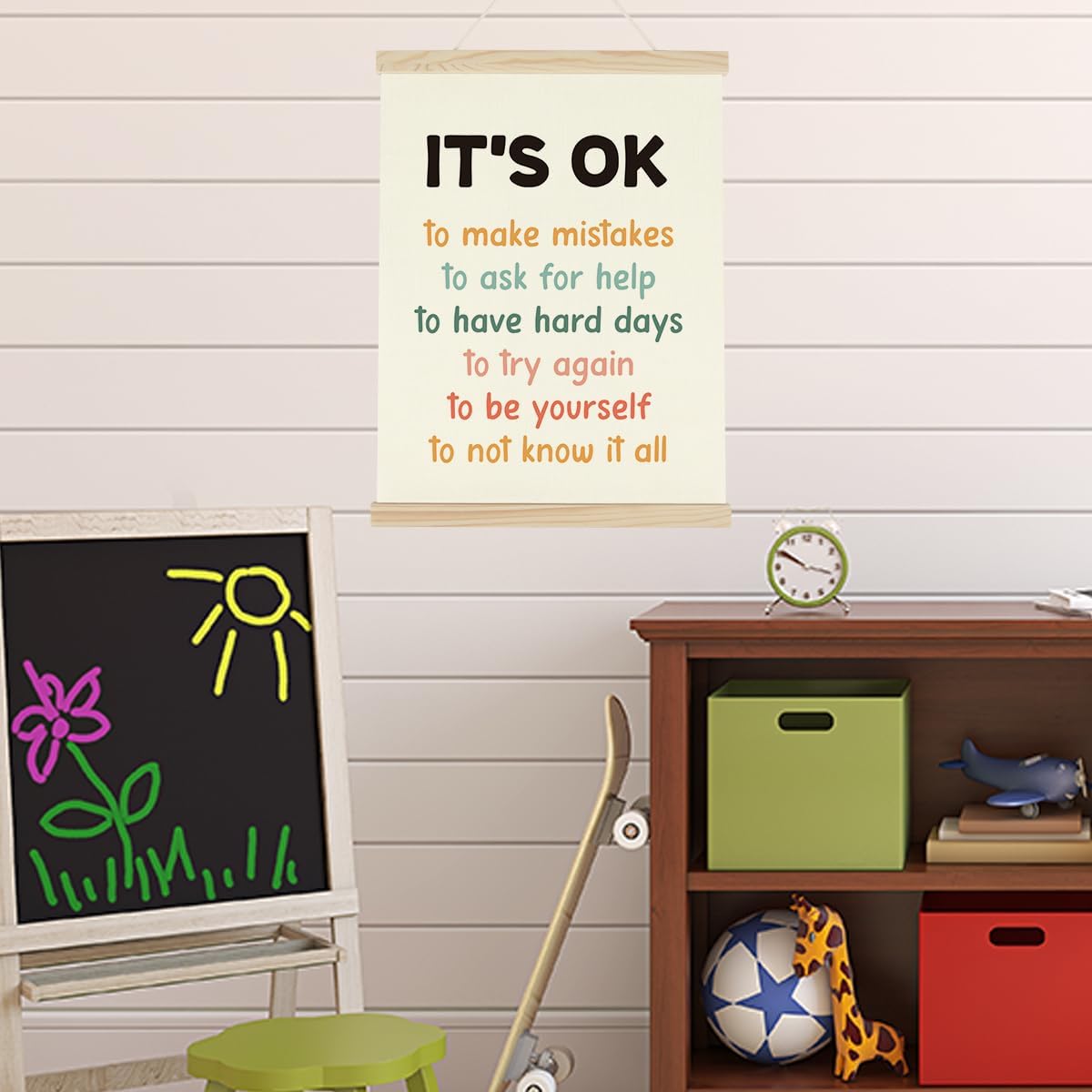 WINGTECA Affirmations for Kids Poster Hanger Frame Classroom Back to School Decorations It's ok to Make Mistakes Colorful Wall Hanging Banner Decor for Classroom Kids Room 12x16Inch