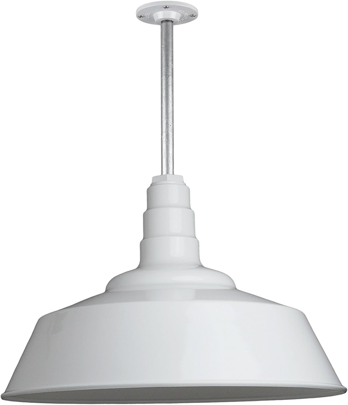 Steel Lighting Co. Manhattan Warehouse Light | Ceiling Mounted Pendant | 20 inch Dome | 12 inch Stem | Large Steel Barn Light Made in America | White Exterior/White Interior
