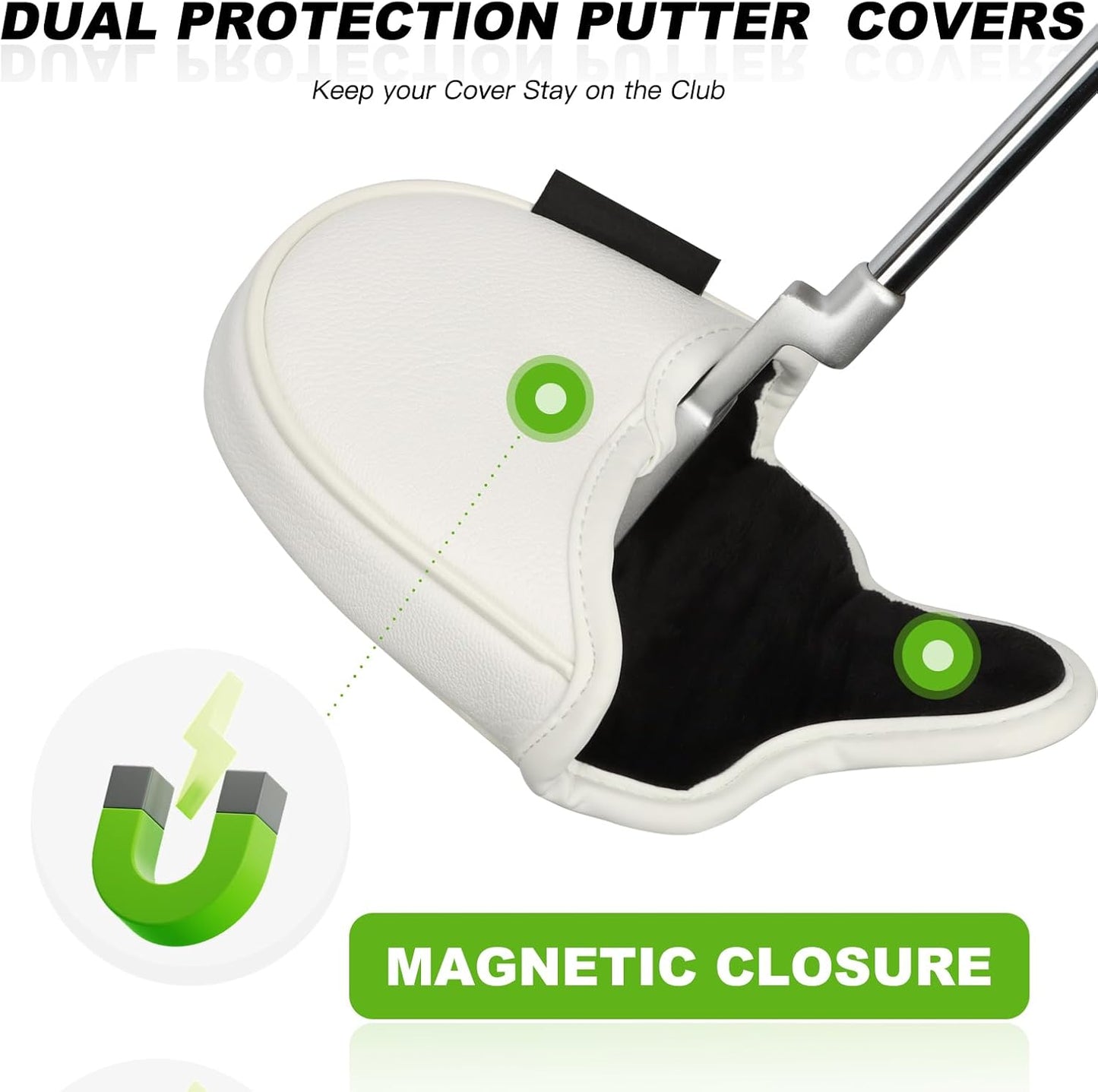 4pcs or 1pc Golf Club Head Covers for Woods, Driver, Fairway, Hybrid – Premium PU Leather with Interchangeable Tags & Magnetic Blade and Mallet Putter Covers
