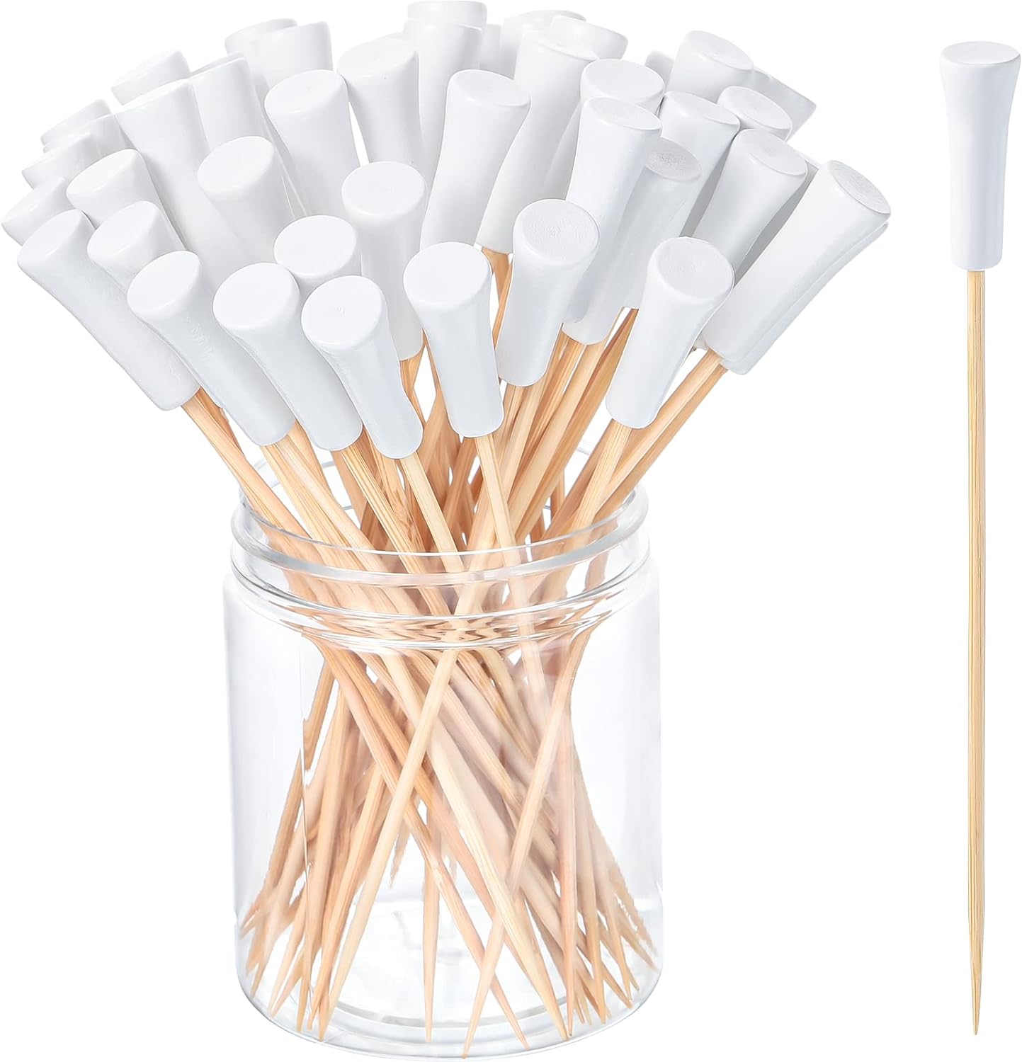 Meanplan 100 Pcs Golf Tee Toothpicks for Appetizers Masters Hole in One Party Golf Themed Tee Skewers Bamboo Cocktail Picks for Sandwich Fruit Catered Events Buffet Supplies, White (4.72 Inches)