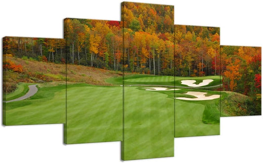 chenchenArt Sequoyah North Carolina Mountains Golf Course Wall Art for Living Room Bedroom Bathroom Home Decorations Golf Course Picture Poster Canvas Prints Framed Ready to Hang(50''W x 24''H)