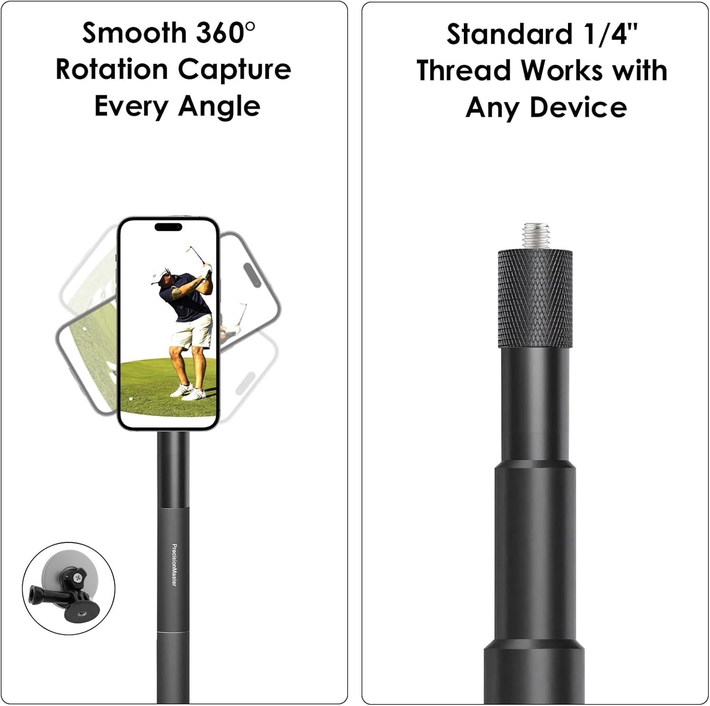 PrecisionMaster Golf Tripod & Monopod, Magnetic Film Stick 52" Adjustable Aluminum, Swing Training Aid Compatible With MagSafe iPhone Android Phones (8 Magnet)