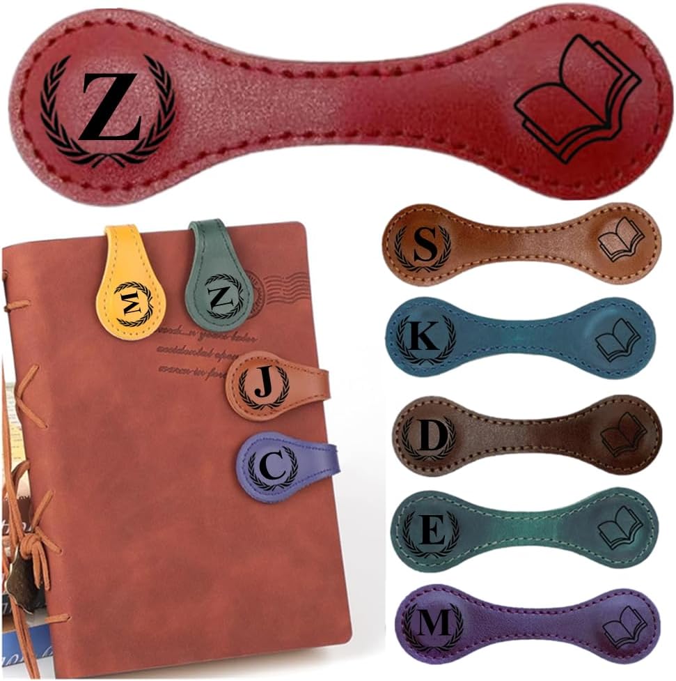 Personlized Magnetic Leather Bookmarks with Initials, Customized Book Marks Clip 26 Letters Bookmark for Reading Women, Men, Kids,Cute Book Markers Meaningful Gift for Book Lovers (Red, Z)