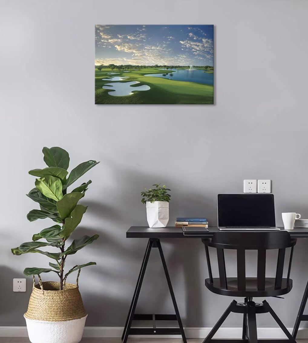 Blue Monster Golf Course Canvas Wall Art for Living Room Bedroom Bathroom Home Decorations Paintings Golf Course Picture Poster Framed Artwork Ready to Hang(12''H x 16''W)