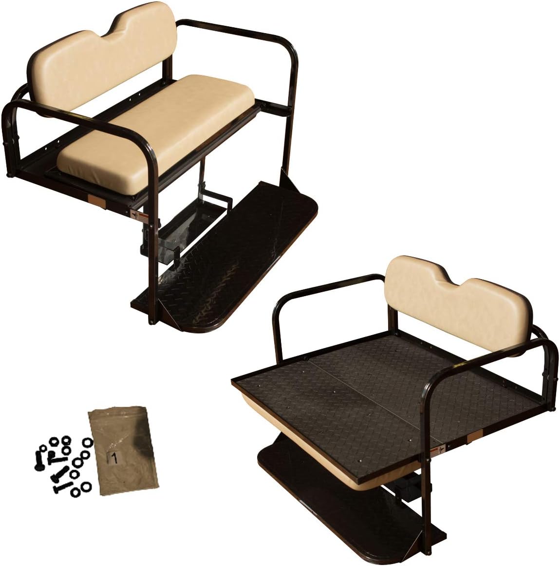 Performance Plus Carts EZGO TXT Golf Cart Flip Folding Rear Seat Kit | Compatible with 1994.5-Up Models (Tan)