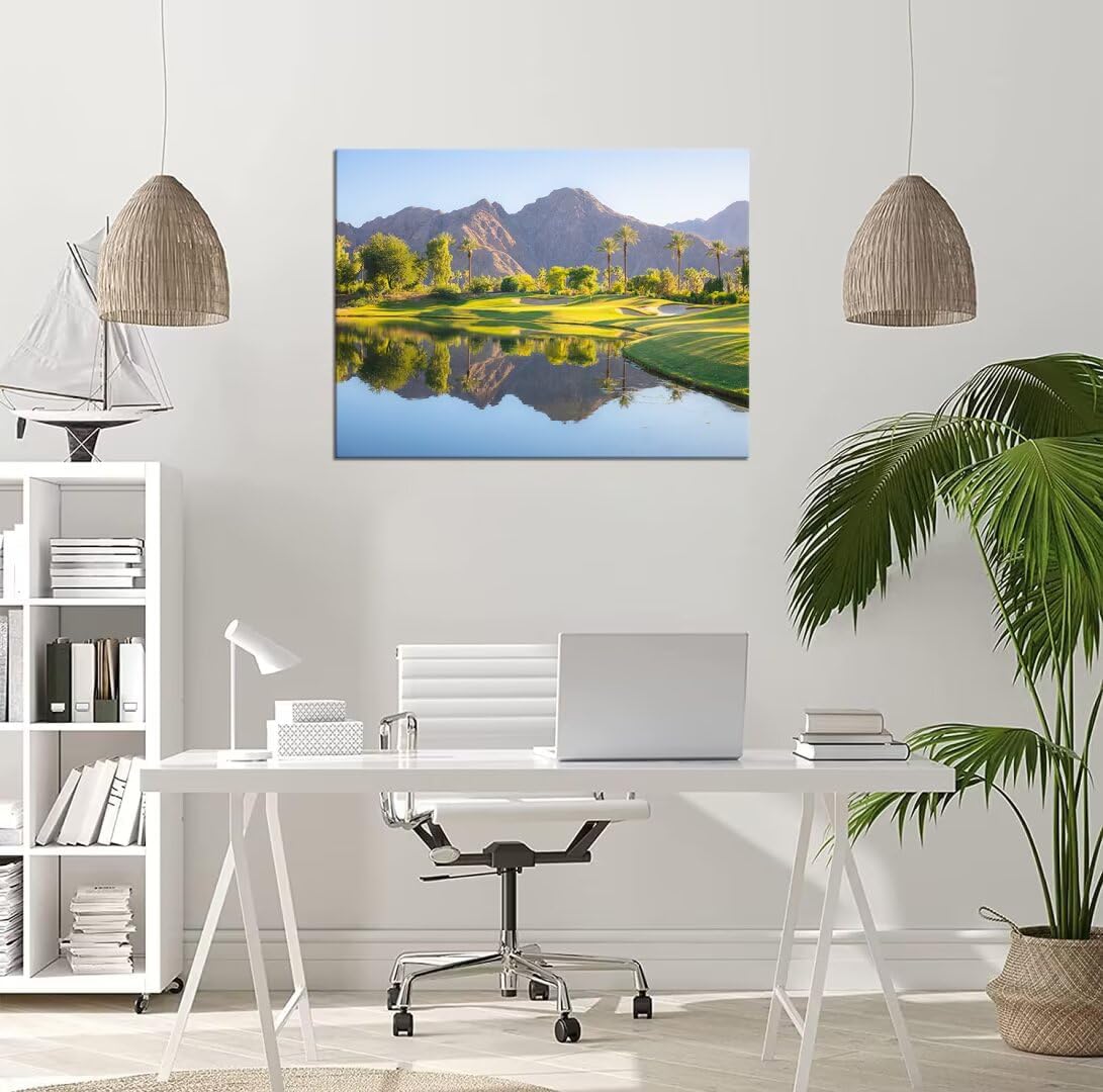 HJY Art USA Golf Course Wall Art California Golf Wall Decor Blue Green Landscape Painting Poster for Home Decor Living Room Bedroom Office Club Gym Framed Artwork Ready to Hang (28 x 44 inch)