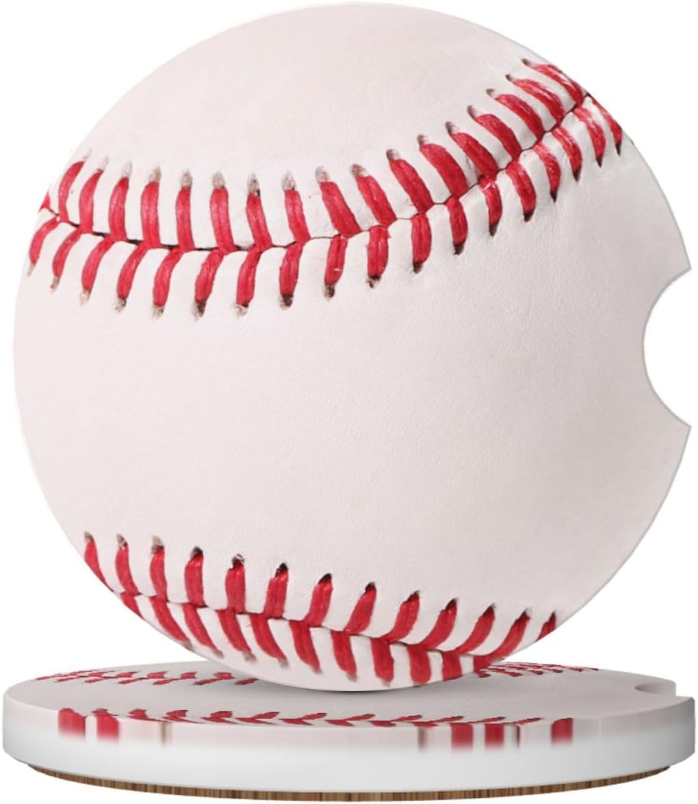 Car Cup Holder Coasters, Baseball Ball Car Coasters for Cup Holder Drinks, 2 Pack Ceramic Cute Auto Interior Accessories for Women Men