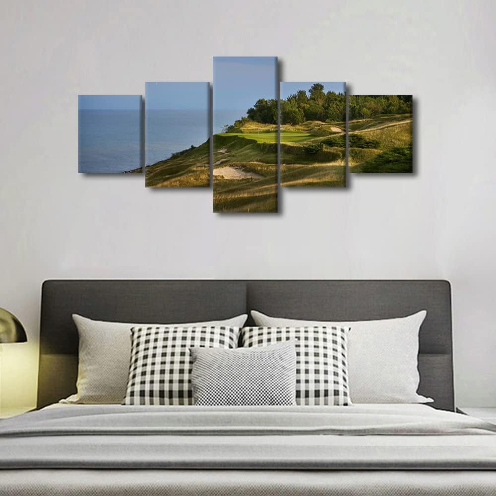 5 Panel Whistling Straits Paintings Canvas Prints Wall Art Golf Course Home Decor Scenery Pictures for Living Room Bedroom Office Wall Decorations Poster Painting Framed Ready to Hang - 50"W x 24"H
