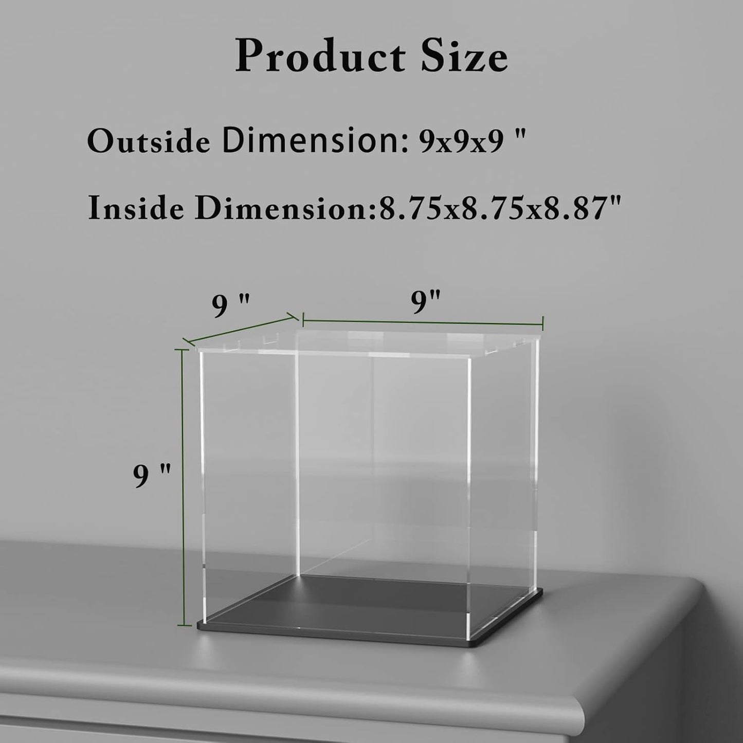 Acrylic Display Case, Super Clear Displaying Box with Matt Base and Lid for Toys, Figures, Collectibles (9x9x9 inch)