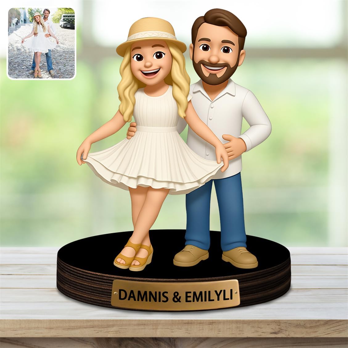 Personalized Couple Photo Cartoon Desktop Decor Custom 2D Birthday Portrait Figurine Plaque with Name Picture Acrylic Sculpture Desk Sign Ornament for Men Women Family Couple Christmas Birthday