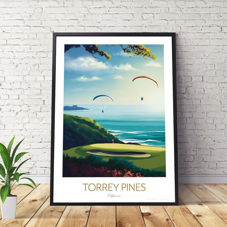 Torrey Pines Golf Print - San Diego, California Travel Wall Art, Torrey Pines Golf Poster, California Golf Course Print, Coastal Golf Art, Paragliding Wall Decor (Unframed) (9x11)