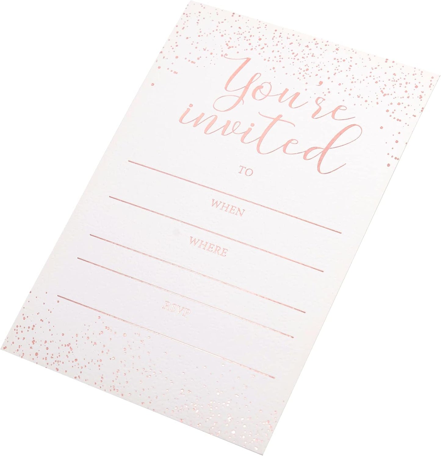 Invitation Cards - 24-Count 4" x 6" White Invitation Cards ‘’You Are Invited’’ in Rose Gold Foil with 26 Foil Kraft Envelopes – Invitation Cards For Wedding, Bridal Shower, Baby Shower, Birthday