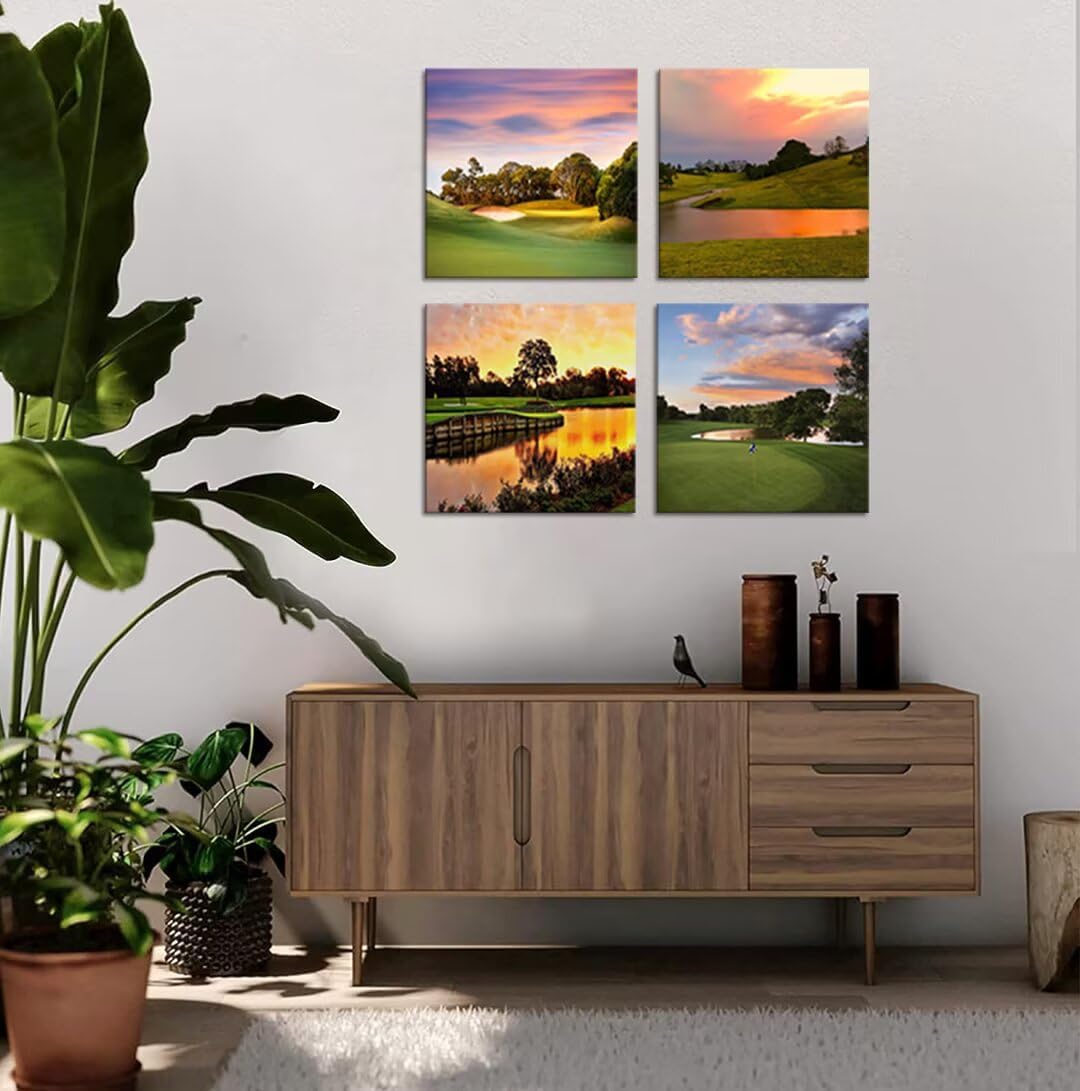 Golf Course Wall Art Pictures Golf Course Poster Canvas Prints USA Golf Artwork Wall Decor for Living Room Bedroom Office Bathroom Home Decorations Framed Ready to Hang (24''W x 24''H x 4)