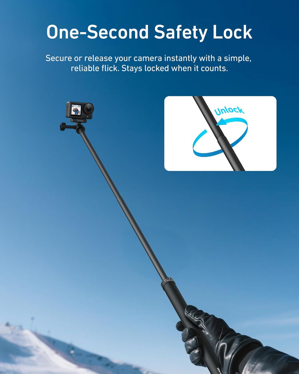 TELESIN Selfie Stick Long Pole (118"/3M),Carbon Fiber Waterproof Dive Extension Monopod for GoPro 13 12 11 10 9 DJI Osmo 360 Action 3 4 5 Pocket 3 Insta360 X4 X5 Go 3 Ace Pro Bike Motorcycle Accessory
