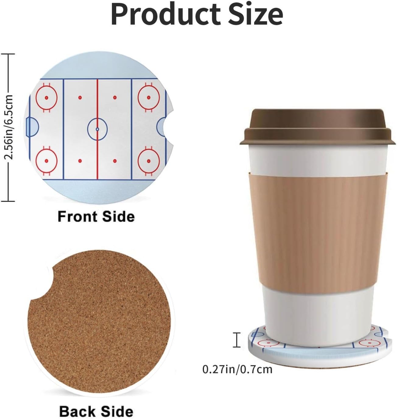 Car Cup Holder Coasters, Hockey Field Car Coasters for Cup Holder Drinks, 2 Pack Ceramic Cute Auto Interior Accessories for Women Men