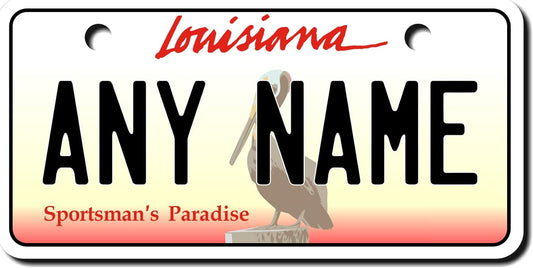 TEAMLOGO - Personalized Louisiana Souvenir License Plate - Custom Aluminum Name, Text, or Number Plate - Customized License Bike Accessories, Kids Toy Car Signs, and Gift - (Ver 2, 2" x 4")