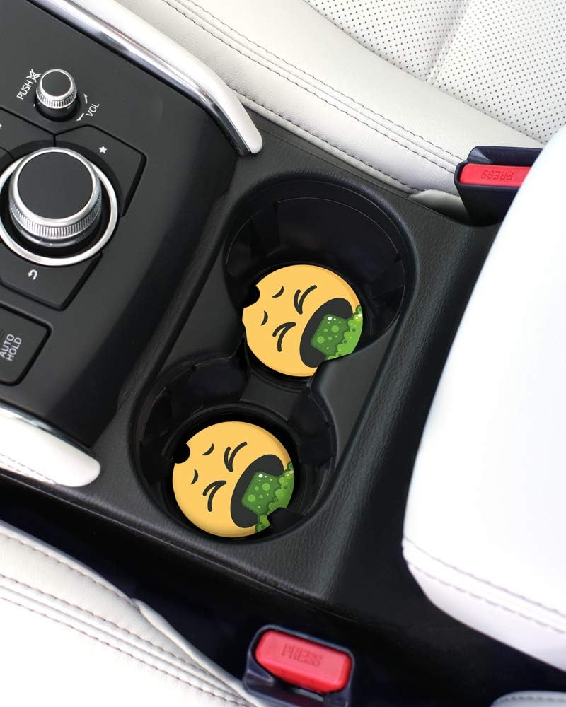 Elektroplate Funny Puke Face Automotive Ceramic Coasters (2.6" Diameter) | Universal Fit for All Cars, Trucks, SUVs, and More | Absorbent Non-Slip Durable | Set of 2