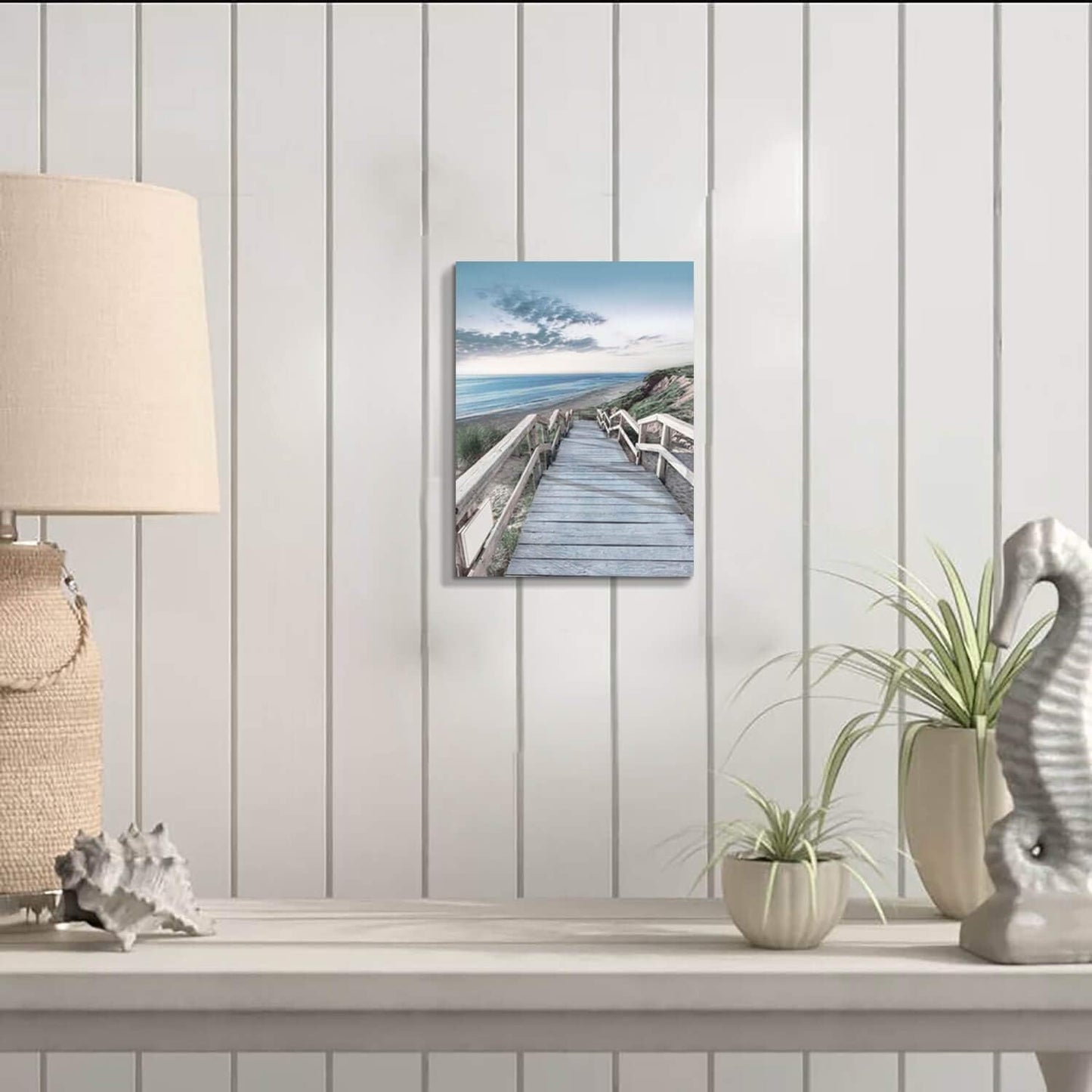 Beachside Wooden Path Wall Art: Bridge Boardwalk Stair Graphic Art on Wrapped Canvas for Wall Decor (12''x16'')