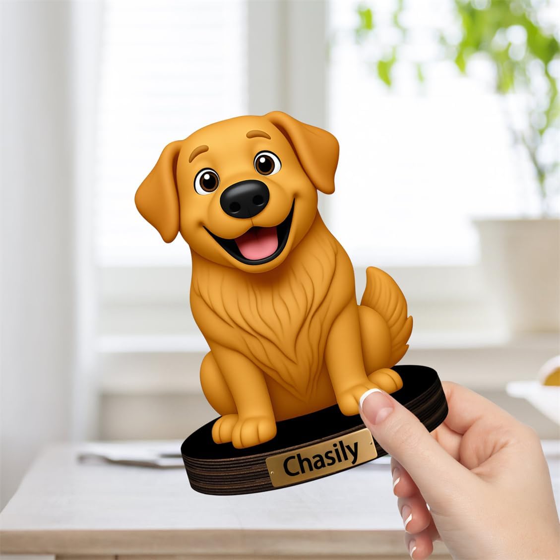 Personalized Pet Photo Cartoon Desktop Decor Custom 2D Picture Portrait Figurine Plaque with Name Cat Dog Owner Acrylic Sculpture Desk Sign Ornament for Men Women Family Couple Christmas Birthday