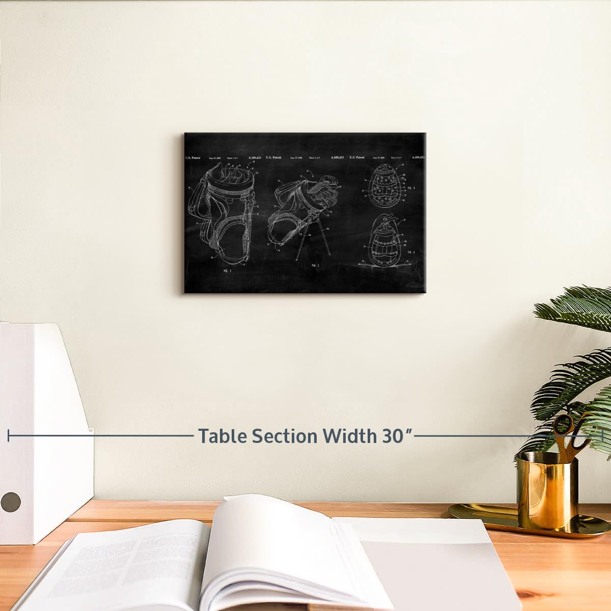 ElephantStock Ridged Golf Bag Dividers BW Patent Canvas - 1 Panel Sports Patent Wall Art Decor - Sports Decorations for Boys Room - Wall Art and Office Decor - 12" X 8"