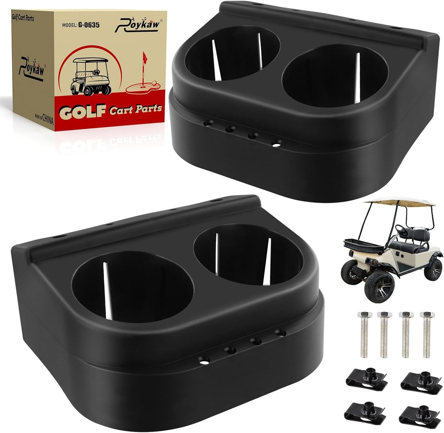 Roykaw Golf Cart Dual Cup Holder Compatible with Club Car DS 1993-Newer G&E Models, DS Cup Drink Holder, OEM# 1016811, 101708301, 2 Pack
