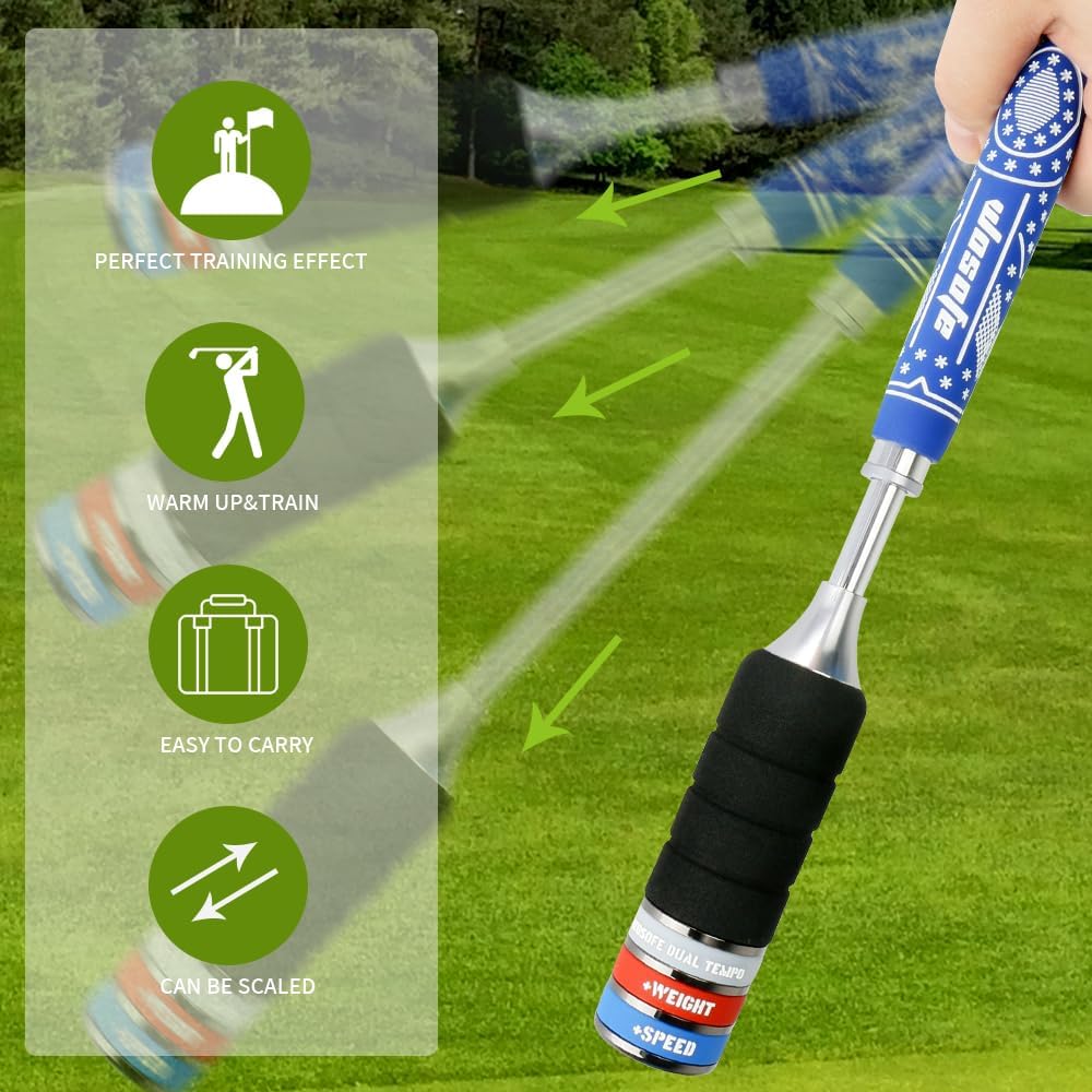 Golf Swing Stick Trainer aid Equipped, Automatic Spring Retraction Anti-Slip Grip Speed Weight Configuration Accessories Aid, Correction Strength Grip Sound Rhythm Release Swing Practice Indoor
