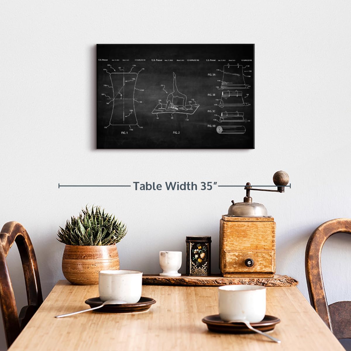 ElephantStock Exercise Mat BW Patent Wall Art - Horizontal Wrapped Canvas - 1-Piece Living Room Wall Decor - Digital Art Patent Canvas Print - Black and White Decor - 24" X 16"