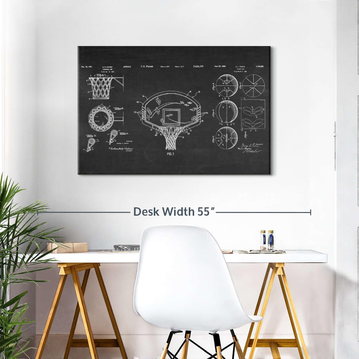 ElephantStock Basketball Patents Canvas - 1 Panel Sports Patent Wall Art Decor - Sports Decorations for Boys Room - Wall Art and Office Decor - 39" X 26"